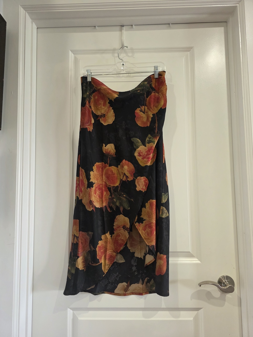 Black Midi Dress with Orange Floral Print by